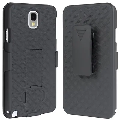 For SAMSUNG GALAXY NOTE 3 - BLACK SHELL COMBO CASE COVER BELT HOLSTER KICKSTAND • $12.25