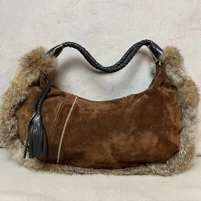 Maxx New York Hobo Handbag Purse Brown Leather Suede Bag Charm • $45.99