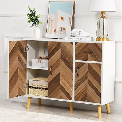 Modern Sideboard Buffet Cabinet; Kitchen Storage Cabinet W/Drawer &3 Doors White • $119.90