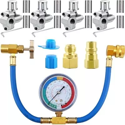 7 Pcs Refrigerator AC Freon Recharge Hose With Gauge Kit AC Retrofit Valve  • $43.64