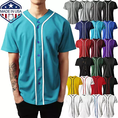 Mens Baseball JERSEY Raglan Plain T Shirt Team Sport Button Fashion Tee Casual • $24.99