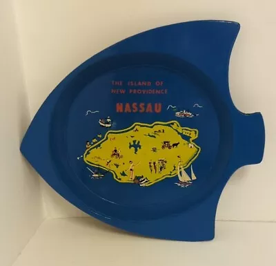 Vintage Teal Blue NASSAU Souvenir Fish-shaped PLATE - Excellent!!!  • $9.99