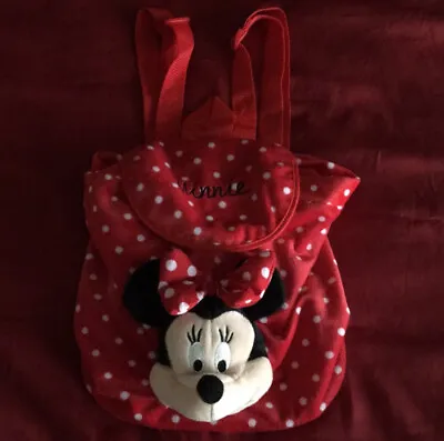 Disney Minnie Mouse Red Plush Minnie Face And Bow Adjustable Backpack • $14.99