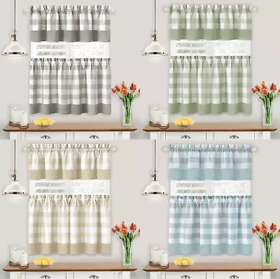 $19.99 • Buy Modern Farmhouse 3 Pc Plaid Kitchen Curtain Tier & Valance Set - Assorted Colors