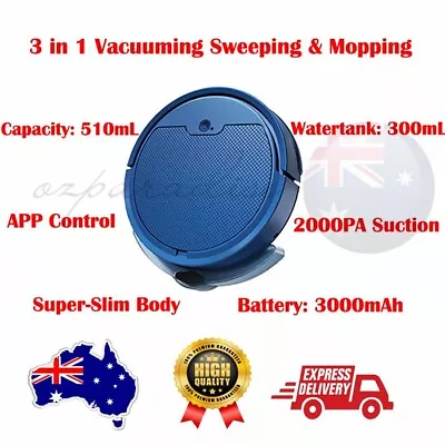 3 IN 1 Robot Vacuum Cleaner Wet Mopping Sweep Floors Carpet Smart APP WIFI NAVY • $158.60