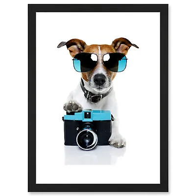Funny Photo Jack Russell Dog Shades Camera Framed A3 Wall Art Print • £26.99