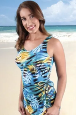 Jodee Mastectomy Swim Suit #4015  Sunset Palms: One Piece Sarong Size 26W Plus • $35