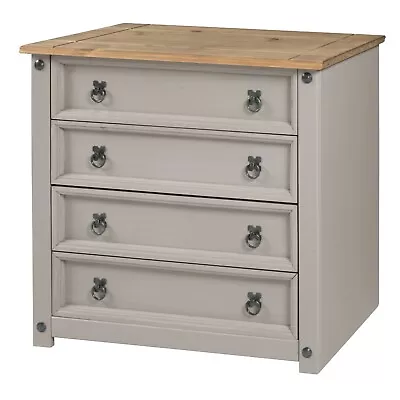 Corona Chest Of Drawers 4 Drawer Grey Wax Small Solid Pine By Mercers Furniture® • £99.99