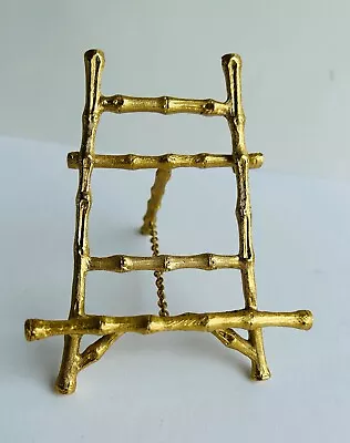 Vintage Gilded Metal Easel Picture Holder Display Artwork Stand Bamboo • $22.95