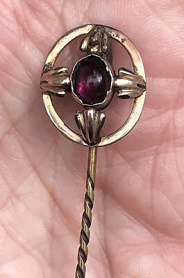 Victorian Ornate Hat Pin Stickpin Cabochon Garnet Gold Plated Mount 1.5 X 2 Cm • £45