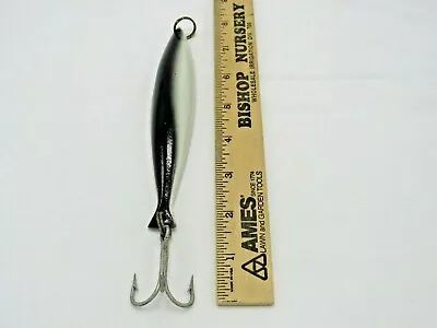 Early STRAGGLER Black Silver Stripes On White Tuna Jig Fishing Lure 8  Vintage • $25