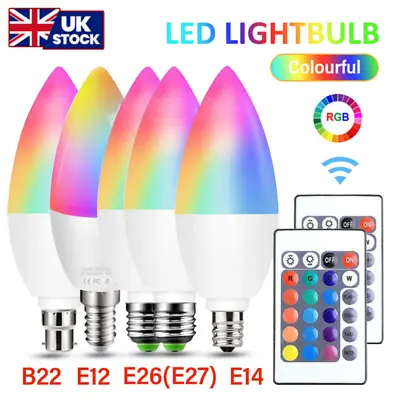 RGB Led Colour Smart Changing Light Bulb Remote E12/E14/E26/E27/B22 Indoor UK • £9.99