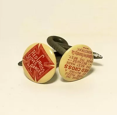 VTG Red Cross Stoves & Ranges Adv. Celluloid Buttons Bent Nail Puzzle NY • $46