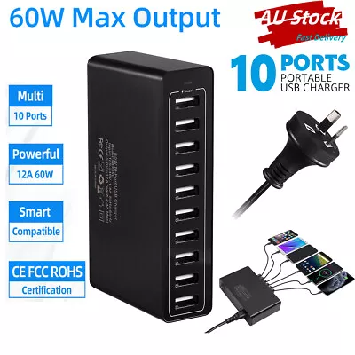 60W Multi Port 10 Port USB Charger AC Adapter Travel Wall Hub Charging Station • $26.89