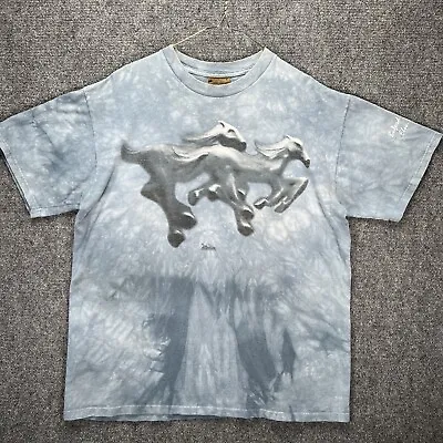 $28.95 • Buy Vintage The Mountain Shirt Large Blue Tie Dye Horses Wyoming Nature Animals