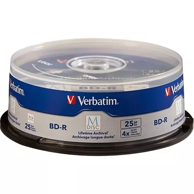 Verbatim M DISC BD-R 25GB 4X With Branded Surface – 25pk Spindle • $74.10