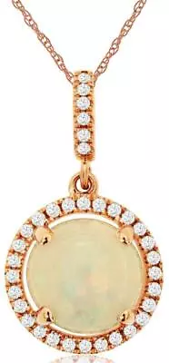 Estate 1.33ct Diamond & Aaa Opal 14kt Rose Gold 3d Round Halo Floating Pendant • $940.58