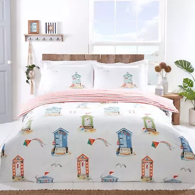 Seaside Beach Huts Nautical Duvet Cover Set Quilt Cover Bedding With Pillowcases • £22.99