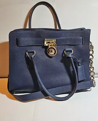 Michael Kors HAMILTON Bag. Navy Blue With Silver Chain And Lock. Great Used Cond • $45