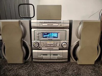 Sharp CD-DP2400 3xCD Double Tape AM/FM Radio Hi-fi System & Stereo Speakers • £100