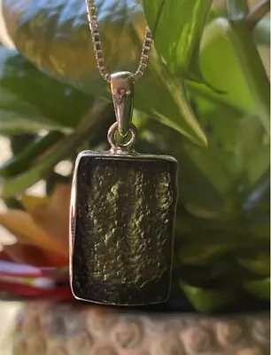 Certified Moldavite From Czech Republic Unequal Shape925 Sterling Silver Pendant • $36.60