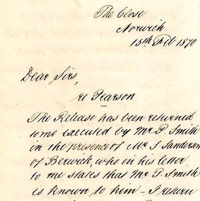 £9.99 • Buy The Release Mr Pearson The Close Norwich 1870 Hand Written Letter Manuscript