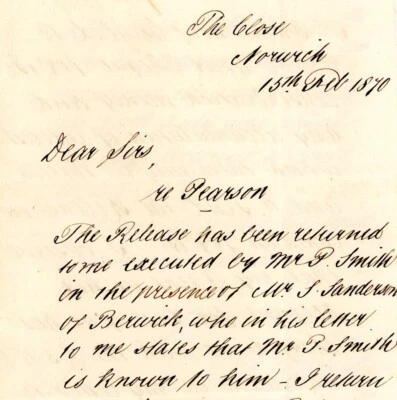 £9.99 • Buy The Release Mr Pearson The Close Norwich 1870 Hand Written Letter Manuscript