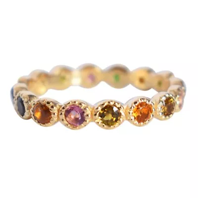 Solid 14k Yellow Gold Unisex Band Ring Natural Multi Tourmaline Gemstone Jewelry • $332.25