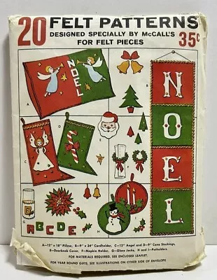 Vintage Christmas Felt Patterns McCALL'S 1963 20 Pieces Felt Childrens Pattern • $12