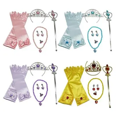 6pcs Princess Belle Dress Up Accessories Girls Holiday Gift Gloves Tiara Kit • £7.09