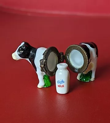 PHB Porcelain Hinged Trinket Box Midwest Cannon Falls Cow Bottle Of Milk AS IS • $40