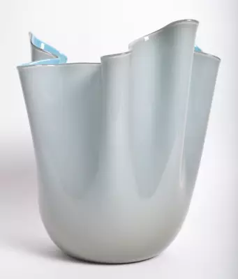 NIB Venini Fazzoletto Glass Vase 700.00 $1180 31x23cm Grey Blue Free Hand • $590