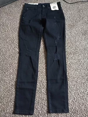 BNWT Ze Enzo Super Stretch Skinny Ripped Jeans 28 R Black W28 L30 Denim Boys • £9.99