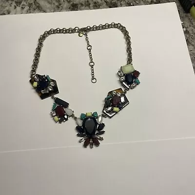 Pretty Signed J. Crew Brass Tone Rhinestone Faux Tortoise Costume Necklace • $17.69