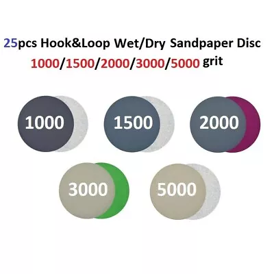 25pcs Wet / Dry Sanding Discs 3 Inch Sandpaper Hook & Loop Pads Grit 1000-5000 • £5.54