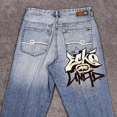 Vtg Ecko Unlimited Baggy Jeans Men 34 Blue Y2K Skater Hip Hop Grunge Graffiti • $174.95