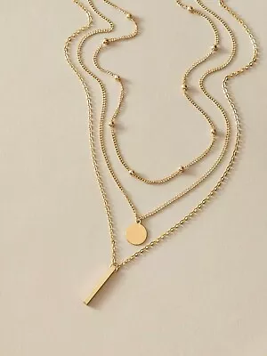 3pcs Bar Disc Charm Elegant Gold Tone Muti-layer Chain Necklace Cheap Jewellery • $2.96