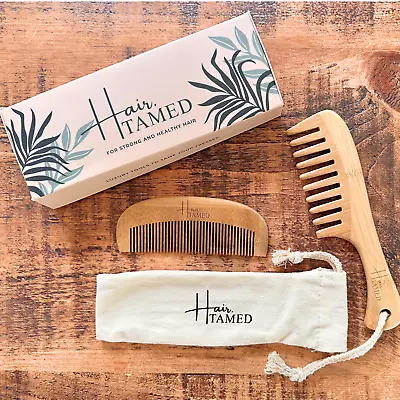 Hand Made Bamboo Hair Comb Set - Wide & Narrow Tooth Comb For Wet & Dry Use. • £12