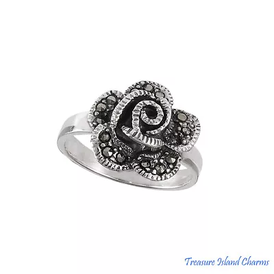 Rose June Birth Flower With Marcasite 925 Sterling Silver Ring Size 6 7 8 9 • $23.95