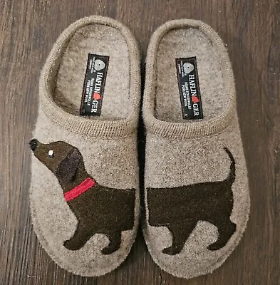 HAFLINGER Doggy Earth Slippers Size 37 Womens Size 7-7½ Pure New Wool • £46.31