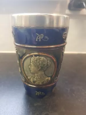 Antique Doulton Lambeth Silver Rim King Edward V11 & Queen Alexandra Beaker. • £19.99