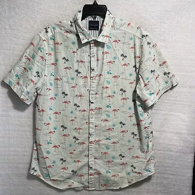 Denim & Flower Button Shirt Flamingo All Over Short Sleeve Mens XL Slim Collar • $4.99