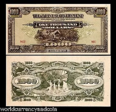Malaya 1000 Dollars P-m10 1945 Ww Ii Ox Unc Japanese War Currency War Jim Note • $59.99