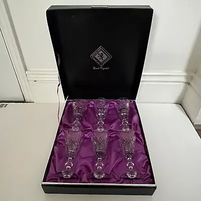 Set 6 Edinburgh Hand Cut Lead Crystal Wine Sherry Glasses In Presentation Case • £29.99