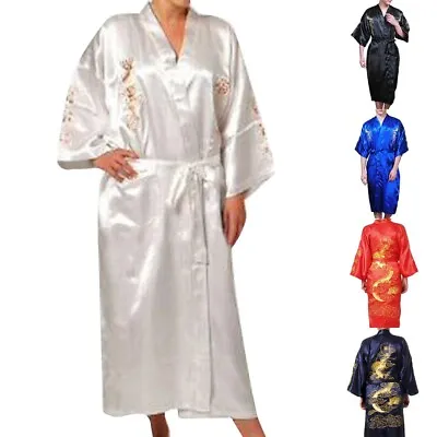 Men Bathrobe Sleepwear Dragon Embroidery Gown Kimono Size M-2XL Breathable • $25.08