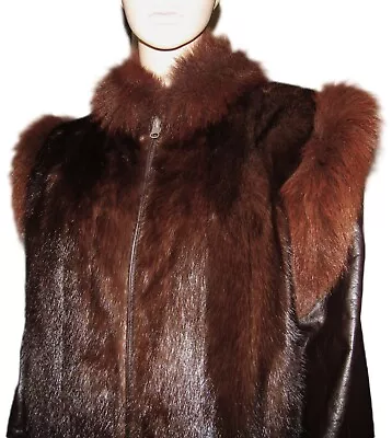 EUC 70's The Broadway Mink Fox & Soft Leather Convertible Jacket Coat Est Size M • $165