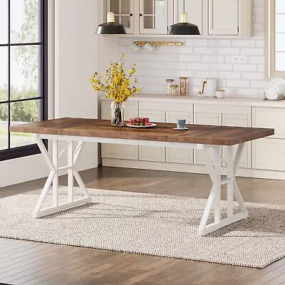 Wood & Metal Rectangular Dining Table 6-Person Farmhouse Large Kitchen Table • $190.17