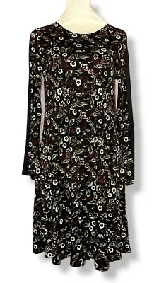 Marks And Spencer Uk 10 Ladies Dress Black Long Floral Beautiful Summer • £10.99