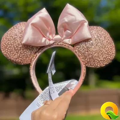 Disney Parks Rose Gold Sequin Pink Bow Minnie Mickey Mouse Ears Headband • $18.39