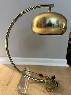 Mid-Century Brass & Lucite Arc Table Lamps • $400